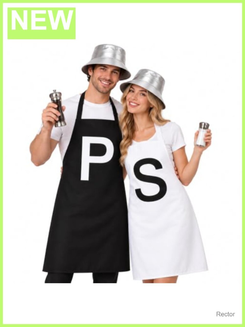 6 Piece Salt and Pepper Costume Set Adult Aprons Reversible Bucket Hats